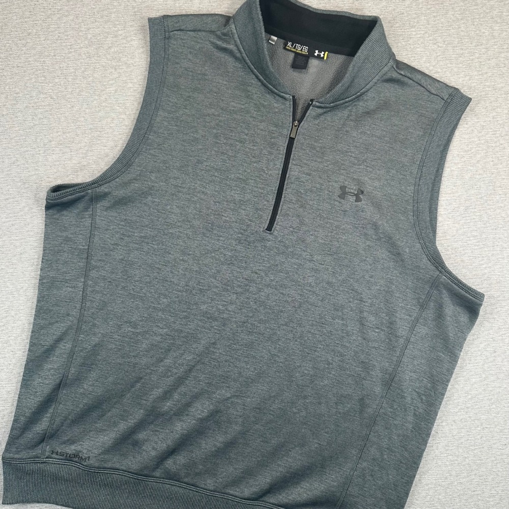 Under Armour Golf Vest Mens‎ XL Gray Heather Quarter Zip Loose Fit Mock Storm 1
